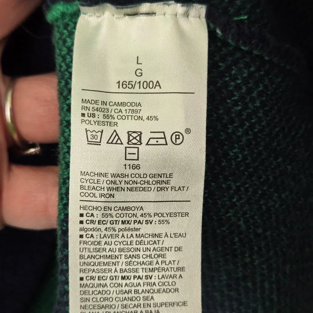 Old Navy SoSoft Mens L Green Navy Striped Crewneck Sweater Relaxed Preppy